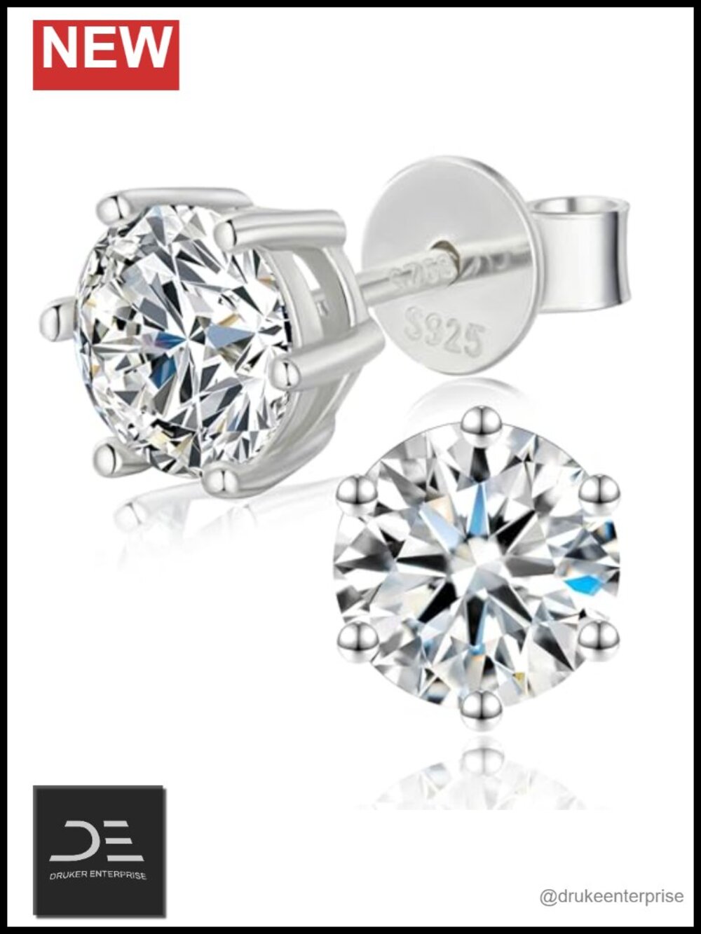 Moissanite Stud Earrings 925 Sterling Silver, 2 CT TW, D Color, Gift for Women